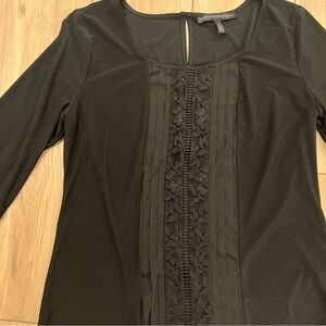 White House Black Market Black Top with Lace Accents / M